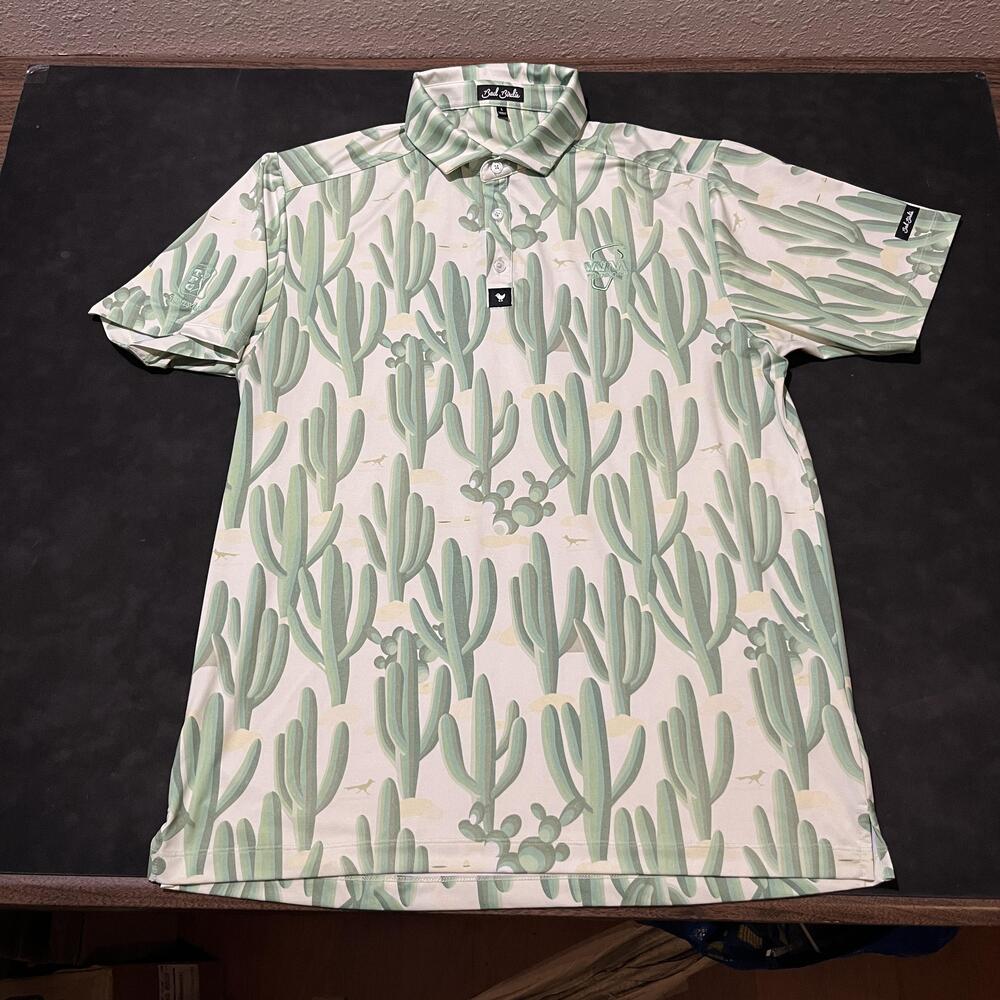 Bad Birdie Shirt Mens Large Green Cactus Print Golf Polo TPC Scottsdale WM Phx
